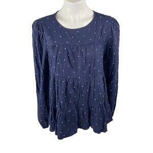 Blu Pepper Women Large Tiered Babydoll Blouse Blue Dot NWT